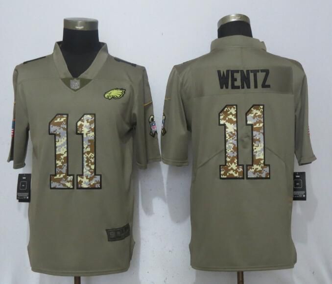 Men Philadelphia Eagles #11 Wentz Olive Camo Carson 2017 Salute to Service Nike Limited NFL Jerseys->philadelphia eagles->NFL Jersey